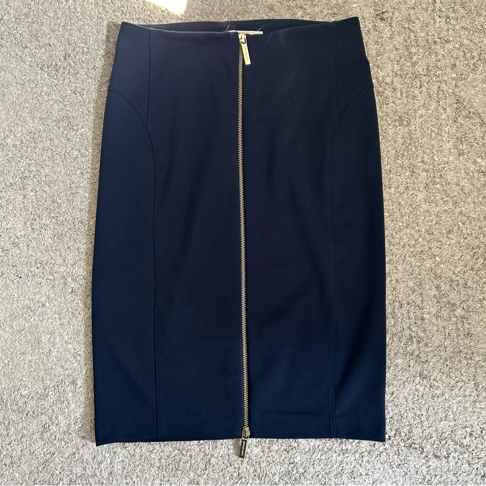 MICHAEL Michael Kors Navy Pencil Skirt with Gold Zipper